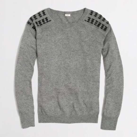 J. Crew Gray Warmspun Woold Blend Sweater with Jeweled Embellished Shoulders - Picture 1 of 8